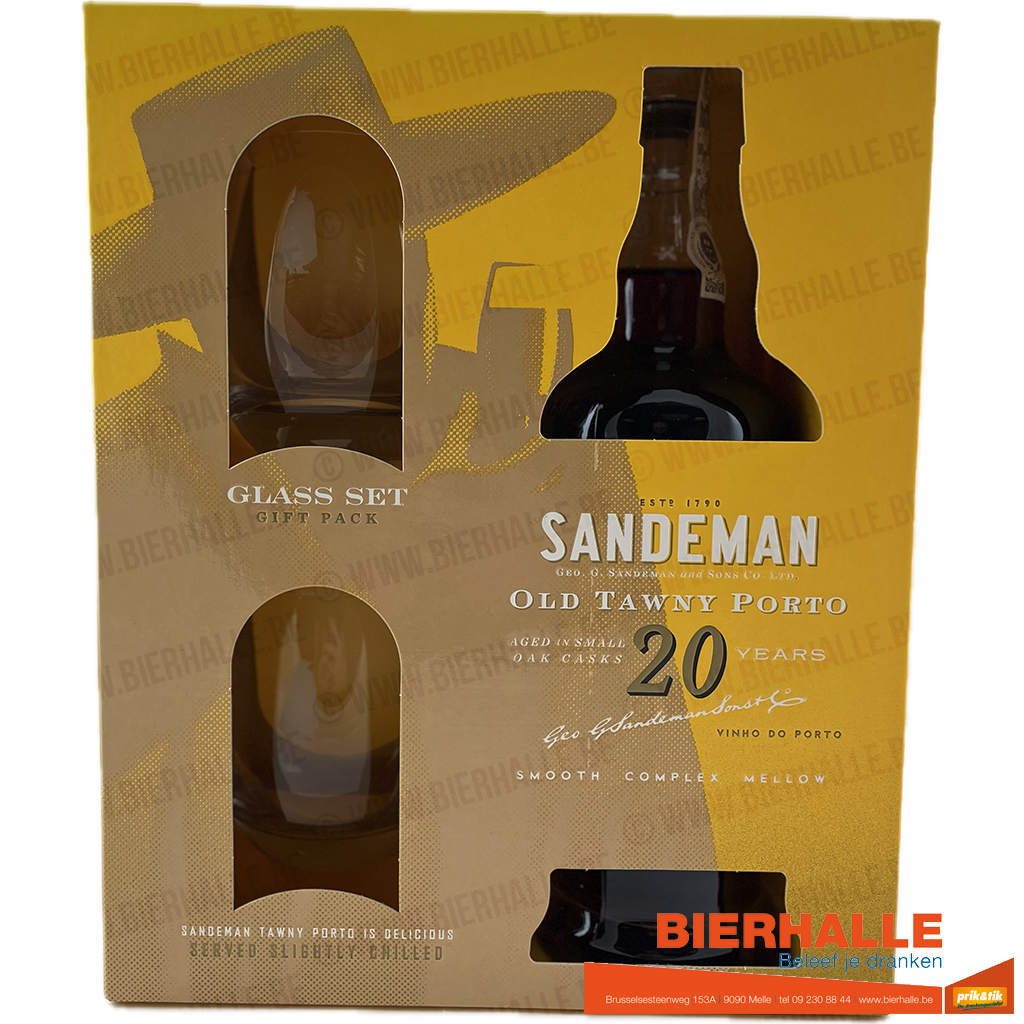 PORT SANDEMAN TAWNY 20Y 75CL+2 GLAZEN