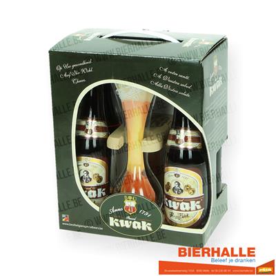 waterval kruis Feest Kwak 33cl x4 + glas op houten voet - Geschenkverpakking